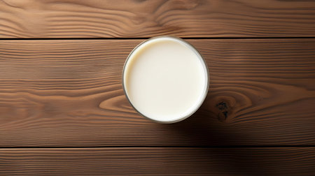 vanilla milk is beautifully presented on a rustic wooden table, capturing a serene atmosphere, perfect for a relaxing breakfast or brunch setting, evoking feelings of warmth and comfort, ideal for food bloggers, photographers, and enthusiasts of culinary delights. ai generatedの素材