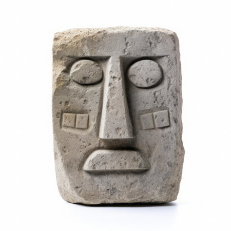 this ancient stone sculpture, adorned with a serene facial expression, sits elegantly on a pristine white isolated background, showcasing exceptional craftsmanship and intricate details, perfect for history buffs, archaeology enthusiasts, and collectors of antique artifacts and relics. ai generatedの素材