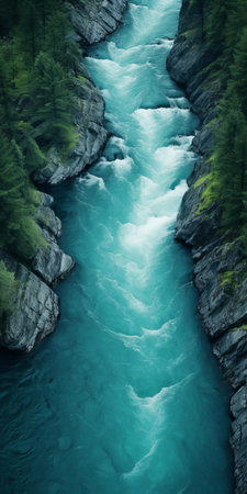 the waterfall showcases a stunning display of abundant water, captured in a hyper-detailed and realistic style. the image features a mesmerizing shade of dark turquoise, reminiscent of the swiss style. with its ultra-high definition quality, this nature-based masterpiece exhibits intricate patterns and serves as an inspirational depiction of hyper-realistic water. ai generatedの素材