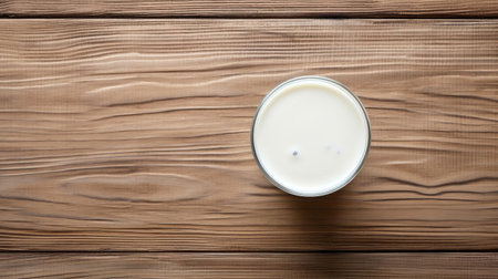 soy milk is poured into a glass and placed on a rustic wooden table, showcasing its creamy texture and subtle beige color, perfect for those looking for a dairy-free alternative in their breakfast cereal or smoothie recipes. ai generatedの素材