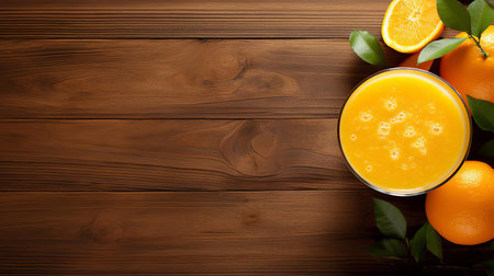 freshly squeezed orange juice is showcased on top of a rustic wooden table, capturing a warm and inviting atmosphere, perfect for a healthy breakfast or brunch setting, evoking feelings of refreshment and rejuvenation, ideal for food bloggers and culinary enthusiasts. ai generatedの素材