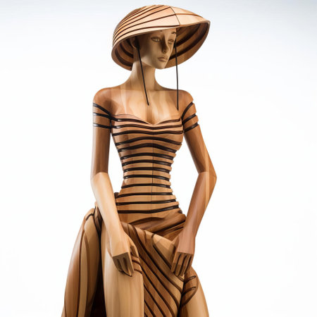 the handmade wood female figurine stands elegantly on a pristine white background, showcasing exquisite craftsmanship and attention to detail, highlighting the beauty of wooden sculptures, wooden art, and handmade wooden decorations, perfect for home decor and wooden gift ideas. ai generatedの素材