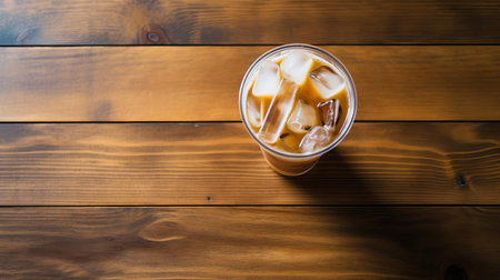 iced latte, garnished with a sprinkle of cinnamon, sits atop a rustic wooden table, surrounded by a subtle morning light, evoking a cozy atmosphere, perfect for a relaxing breakfast or brunch, featuring a warm and inviting ambiance, coffee shop vibes, and a touch of rustic charm. ai generatedの素材