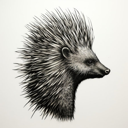the porcupine's distinctive head silhouette, meticulously crafted with a single stroke of a pencil, showcases the artist's skill and creativity, blending simplicity with intricate details, perfect for wildlife enthusiasts, animal lovers, and fans of minimalist art, highlighting the beauty of nature-inspired illustrations. ai generatedの素材