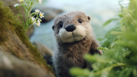 the tundra landscape serves as a serene backdrop for a whimsical felt stop-motion otter, captured in stunning 4k resolution, with a shallow depth of field that draws attention to the intricate details of the otter's handmade design, set against a subtle hemp-inspired tone with low saturation, evoking a sense of earthy wonder. ai generatedの素材