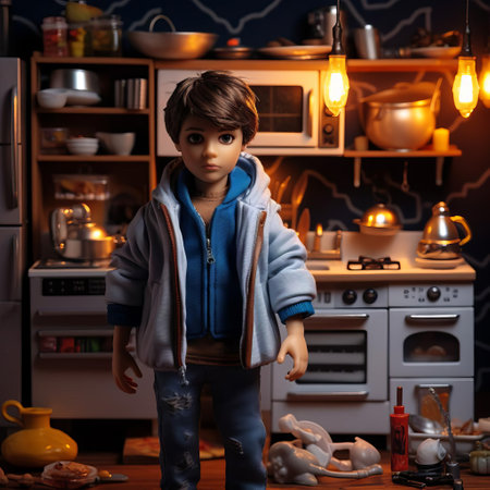 this futuristic play kitchen figure, reminiscent of the iconic "back to the future" movie, stands out against a cinematic background, its vibrant colors and sleek design making it an eye-catching addition to any kids' play kitchen setup, perfect for imaginative play and creative storytelling. ai generatedの素材