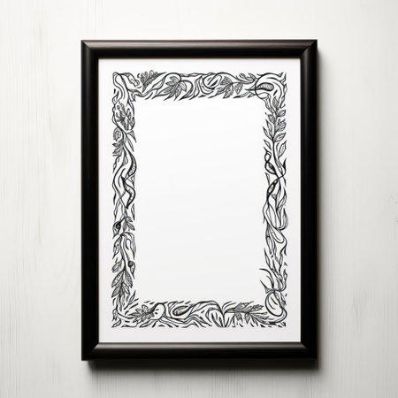this stunning graffiti art piece features intricate ink illustrations in black on a crisp white background, reminiscent of william morris' iconic style, showcasing ornate frame designs and elegant letterpress prints with a touch of simplicity and monochrome sophistication. ai generatedの素材