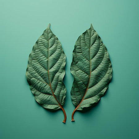 the three-hundred-eight sculpture, meticulously crafted from intricately arranged leaves, stands out against a vibrant teal background, evoking a sense of natural elegance and sophistication, perfect for nature-inspired art enthusiasts and fans of botanical art, leaf art, and creative typography. ai generatedの素材