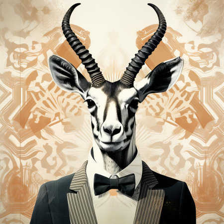 the majestic gazelle, posed regally against a pristine white background, exudes elegance reminiscent of aristocratic portraits, showcasing its refined features in stunning high dynamic range, a testament to the award-winning photography skills, evoking a sense of luxury and sophistication, reminiscent of halftone prints. ai generatedの素材
