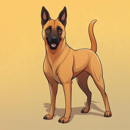 the belgian malinois, a high-energy breed, is showcased in a vibrant illustration, featuring a bobbed tail and distinctive markings, set against a crisp white background, outlined with thick black lines, perfect for a child's coloring book, highlighting the dog's agility and intelligence. ai generatedの素材