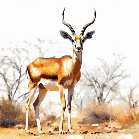 the majestic gazelle, posing regally against a pristine white background, evokes the elegance of aristocratic portraits, showcasing its refined features in stunning high dynamic range, a testament to the award-winning photography skills reminiscent of classic halftone prints. ai generatedの素材