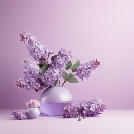 the lilac background, featuring soft, soothing lilac tones, creates a serene and calming atmosphere, perfect for photography, graphic design, and digital art projects, evoking feelings of relaxation and tranquility, while also adding a touch of elegance and sophistication. ai generatedの素材