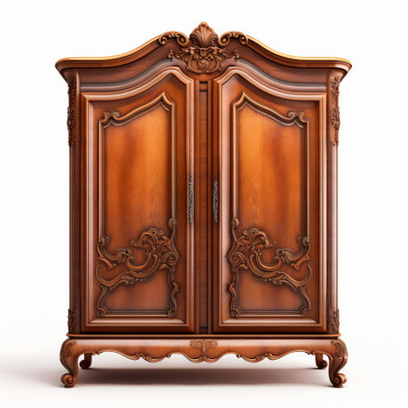 the chifforobe, a stylish and functional piece of furniture, stands isolated on a pristine white background, showcasing its intricate details and craftsmanship in high resolution and high quality, perfect for interior designers, furniture enthusiasts, and homeowners seeking inspiration for their dream closet or bedroom. ai generatedの素材