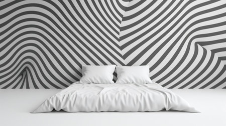 the bedsheet appears to be floating in mid-air against a pristine white background, creating a mesmerizing optical illusion that challenges perception, perfect for fans of minimalist design, visual trickery, and clever photography techniques that play with depth and perspective. ai generatedの素材