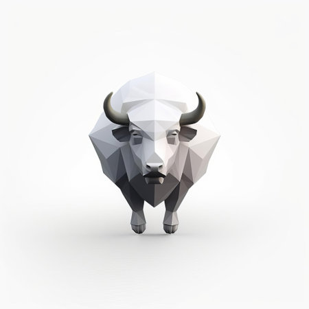this bison 3d logo, with its adorable miniature shape, is showcased in a stunning ultra-high definition 8k resolution, set against a crisp white background, and features a mesmerizing minimalist design with a front view matte finish, perfect for a modern and sleek visual identity. ai generatedの素材