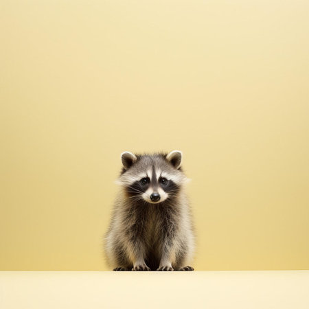 a raccoon, surrounded by lush greenery, is captured in a serene minimalist photography setting, evoking the principles of japanese minimalism, with a 32k resolution that accentuates the subtle textures and tones of this adorable creature's fur, creating a sense of calm and simplicity. ai generatedの素材