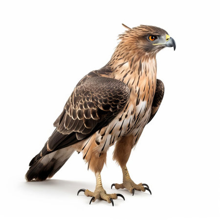 ayres's hawk-eagle, a majestic bird of prey, perches proudly on a pristine white background, showcasing its striking plumage, sharp talons, and piercing gaze, highlighting its dominance in the african skies as a formidable hunter and apex predator. ai generatedの素材