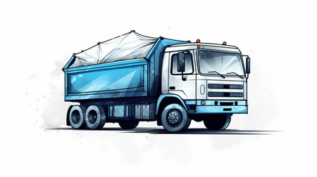 blue truck illustration with a hand-drawn touch, featuring an umbrella. this realistic and hyper-detailed rendering showcases elements of trashcore, net art, and transavanguardia. the image is in ultra-high definition (uhd) and created using ink and wash technique. character design takes center stage, making this illustration truly captivating. ai generatedの素材