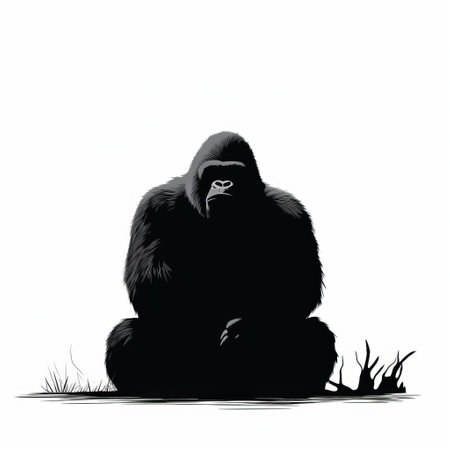 a majestic gorilla stands out against a pristine white background in this stunning minimalist illustration, reminiscent of the iconic styles of edward gorey and oliver jeffers, showcasing a vector masterpiece that's been trending on artstation and dribbble, a true work of art. ai generatedの素材