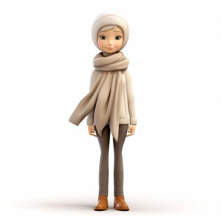 this adorable figurine of a cartoon female character stands proudly against a crisp white background, showcasing her stylish short hair and vibrant scarf, adding a pop of color to her overall charming appearance, perfect for fans of anime and manga-inspired collectibles. ai generatedの素材