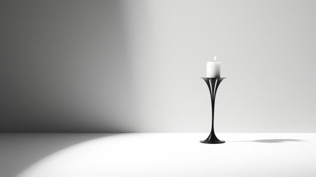 the elegant candle holder, situated on a plain white background, stands out against the subtle, moody shadows that fall across the plain white floor, exuding a sense of modern sophistication, perfect for home decor inspiration, with a high-resolution image size of 1920x1080 pixels. ai generatedの素材