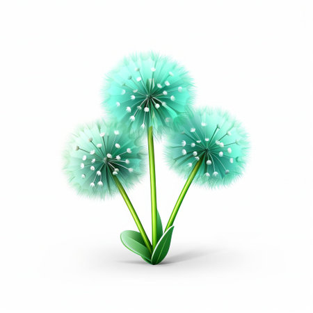 the dandelion 3d icon, crafted from clay material, boasts a smooth and shiny appearance, reminiscent of nintendo's iconic isometric style, illuminated by a spotlight, showcasing the best details in high-definition 3d rendering, set against a crisp white isolated background, perfect for high-resolution graphics. ai generatedの素材