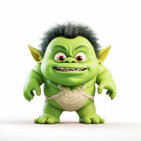 the 3d baby ogre, with its adorable facial features and chubby limbs, sits comfortably on a pristine white isolated background, showcasing its endearing full-body pose, perfect for fantasy and mythology-inspired designs, digital art, and whimsical illustrations. ai generatedの素材