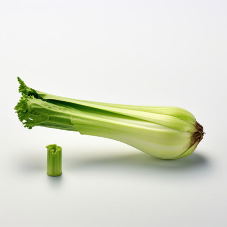 the celery stalk stands out against a plain white background in this hyper-realistic, high-definition photograph, showcasing intricate details, thanks to the 35mm lens and 8k ultra hd resolution, perfect for clipart and vector image uses. ai generatedの素材