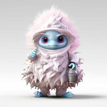 the 3d monster, a fantastical creature, stands proudly against a pristine white background, showcasing its intricate details and vibrant colors, reminiscent of high-quality fashion illustrations, evoking the whimsical and surreal essence of lambic art, perfect for fantasy and sci-fi enthusiasts. ai generatedの素材