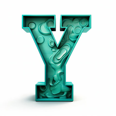 the vibrant turquoise 3d cartoon letter y stands out against a crisp white background, adding a pop of color and fun to any design or project, perfect for educational materials, kids' content, or playful branding initiatives. ai generatedの素材