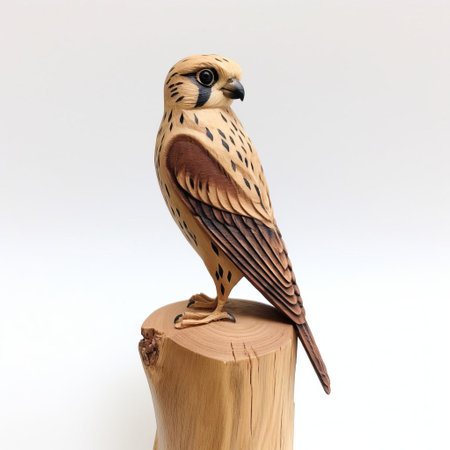 the american kestrel, a majestic bird of prey, is beautifully captured in this 5-inch handmade wood carving, showcasing the artist's skill in simple yet elegant design, perfect for nature lovers and bird enthusiasts to adorn their homes or offices with a touch of wildlife charm. ai generatedの素材
