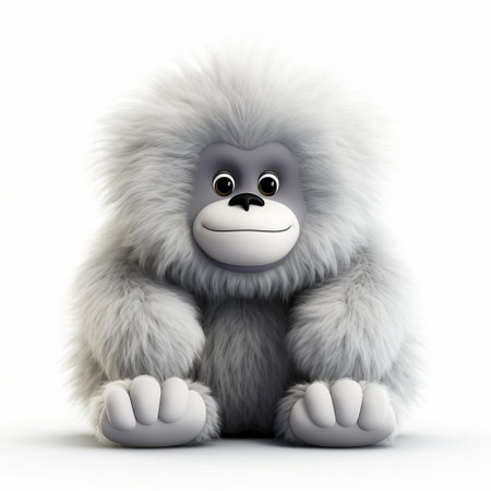 this adorable gorilla, depicted in a stunning 3d animation style, showcases its cute and fluffy fur against a crisp white background, making it a charming icon perfect for any design or digital project, evoking feelings of warmth and playfulness. ai generatedの素材