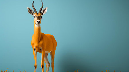 the gazelle, with its large brown eyes and gentle features, takes center stage in this extreme minimalist photography, evoking the whimsical and quirky style of wes anderson, as the subtle, muted tones and sparse background create a sense of simplicity and elegance, perfect for nature and art lovers alike. ai generatedの素材