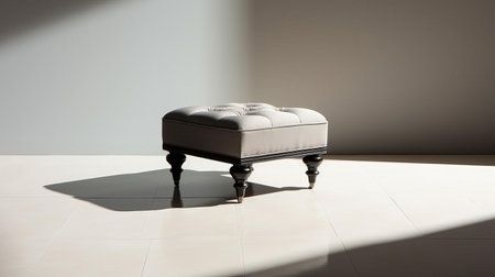 the footstool, placed centrally on a plain white background and floor, exudes modernity with its sleek design, accentuated by moody shadows that add depth to this high-resolution 1920x1080 photograph, perfect for interior design and home decor inspiration. ai generatedの素材