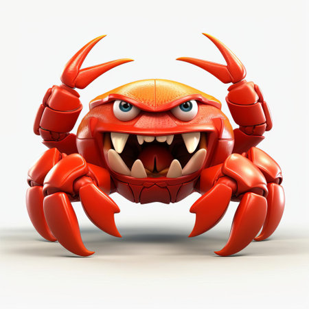 the crab, a majestic crustacean, stands proudly on a pristine white isolated background, its intricately detailed 3d body a testament to its clash of clans-inspired design, showcasing its vibrant colors and textures in stunning high-definition, perfect for gaming and fantasy enthusiasts. ai generatedの素材