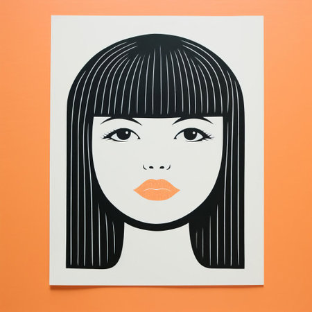 the woman in this stunning minimal screenprint illustration is beautifully captured in a vibrant risograph print, showcasing her elegant features and subtle expressions, perfect for art enthusiasts and collectors of contemporary female portraits and minimalist artwork. ai generatedの素材