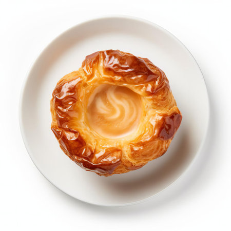 kouign-amann pastries, freshly baked and golden brown, are arranged in an uneven row alongside a steaming cup of coffee, inviting a warm and cozy morning atmosphere, perfect for a relaxing breakfast or brunch, against a clean and minimalist white background. ai generatedの素材