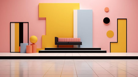 the de stijl artwork, characterized by its clean lines, geometric shapes, and soft pastel hues, exudes a sense of serenity and calmness, perfectly capturing the essence of modern minimalist design, evoking feelings of tranquility and simplicity in its modern art form. ai generatedの素材