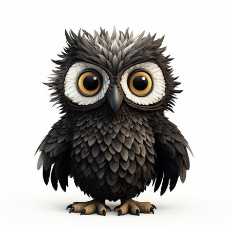 this eerie 3d owl, inspired by the gothic whimsy of tim burton, perches majestically as a full-body doll on a pristine white isolated background, its intricate details and haunting gaze evoking a sense of mystical wonder and dark fantasy, perfect for fans of stop-motion animation and gothic art. ai generatedの素材