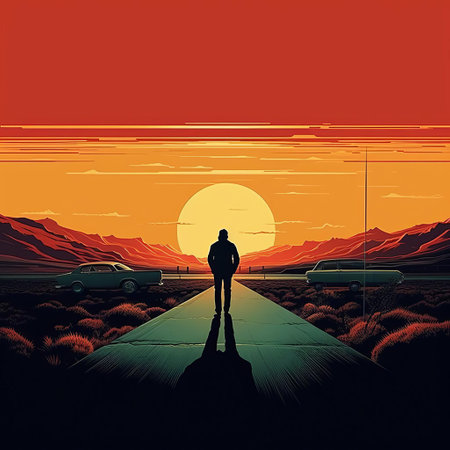 the vintage-inspired poster showcases a mesmerizing blend of modern-retro aesthetics, exuding a sense of nostalgia while maintaining a sleek, minimalistic design, perfect for adding a touch of retro charm to any room's decor, evoking feelings of nostalgia and sophistication. ai generatedの素材