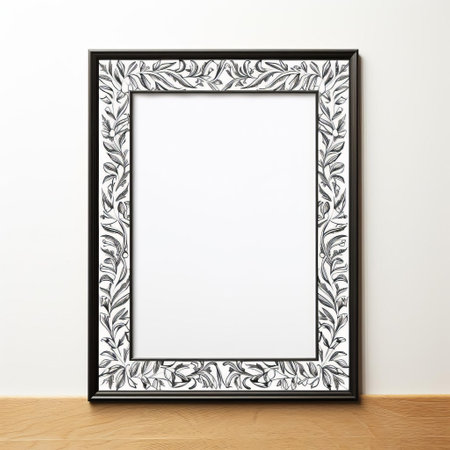 the ornate frame design features a stunning graffiti art piece, rendered in bold black ink on a crisp white background, showcasing a beautiful monochrome sketch with intricate details reminiscent of william morris' iconic style, perfect for art enthusiasts and fans of letterpress prints. ai generatedの素材