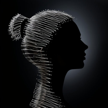 the silhouette profile, crafted in the unique style of string art, stands out against a striking junction of light and shadow, its pure white and black hues evoking a sense of dramatic contrast, perfect for art enthusiasts and design lovers of minimalist aesthetics. ai generatedの素材