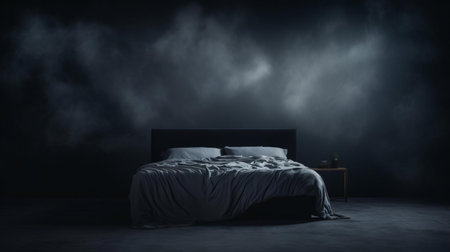 the minimalist bed, set against a soft studio background, showcases a realistic and serene ambiance, with intricate textured details that evoke a sense of comfort and relaxation, captured with precision using a canon m50 camera, perfect for home decor and interior design inspiration. ai generatedの素材