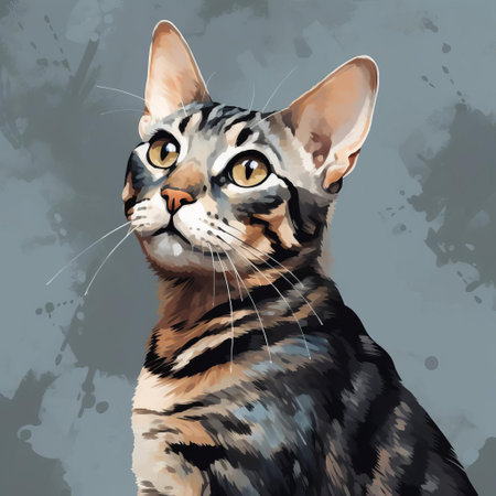 the american wirehair cat, depicted in a vibrant and abstract style reminiscent of pablo picasso's cubist masterpieces, showcases its unique features, including its crinkled, wiry coat and piercing eyes, set against a kaleidoscope of colors and geometric shapes, blending modern art with feline charm. ai generatedの素材