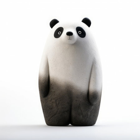 this panda figurine, reminiscent of evgeni gordiets' and clemens ascher's inventive character designs, stands proudly on a spiky mound, showcasing its unique concrete features in a stunning close-up shot against a crisp white isolated background, highlighting its full body in intricate detail. ai generatedの素材