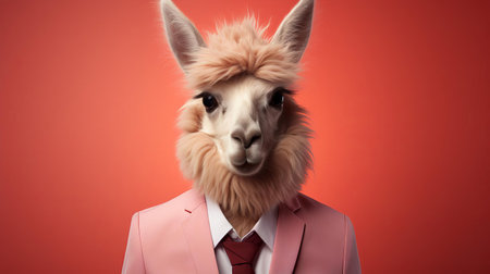 this adorable llama, reminiscent of a wes anderson film set, stands alone in a desolate landscape, embodying the essence of extreme minimalist photography, where simplicity and negative space converge to create a visually striking and thought-provoking image. ai generatedの素材