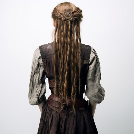 abigail stands confidently with her back to the camera, showcasing her vibrant dreadlocks against a crisp white background, exuding a sense of edgy elegance and bohemian chic, perfect for fans of alternative fashion and hairstyles. ai generatedの素材