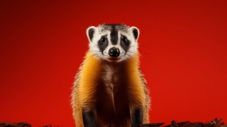 the badger, with its endearing expression, takes center stage in this striking example of extreme minimalist photography, evoking the whimsical and quirky style reminiscent of wes anderson's cinematic masterpieces, perfectly capturing the essence of minimalism in a single, captivating frame. ai generatedの素材