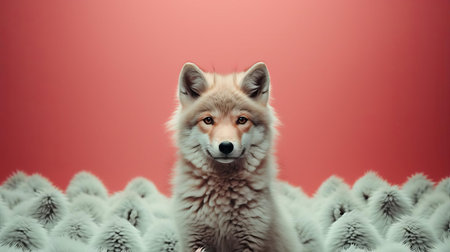 a coyote stands alone in a desolate landscape, its piercing gaze captivating the viewer in this extreme minimalist photography, evoking the quirky and whimsical style of wes anderson, where simplicity and negative space tell a poignant story of solitude and wild beauty. ai generatedの素材