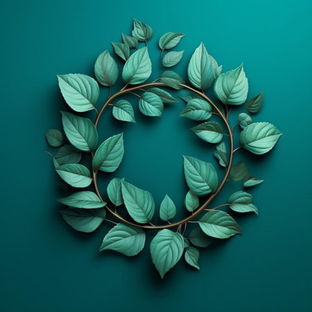 the five-hundred-fifty, meticulously crafted from a delicate arrangement of leaves, stands out against a vibrant teal background, evoking a sense of natural elegance and sophistication, perfect for nature-inspired designs, botanical art, and eco-friendly visuals, blending organic elements with modern typography. ai generatedの素材